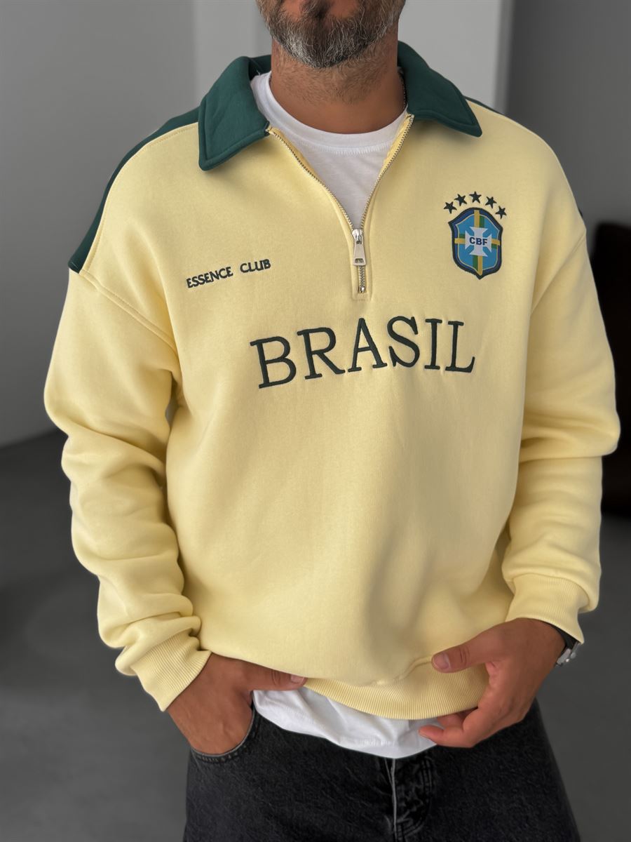 Quater zip Lemon with Green shoulder penal Oversize Shirt