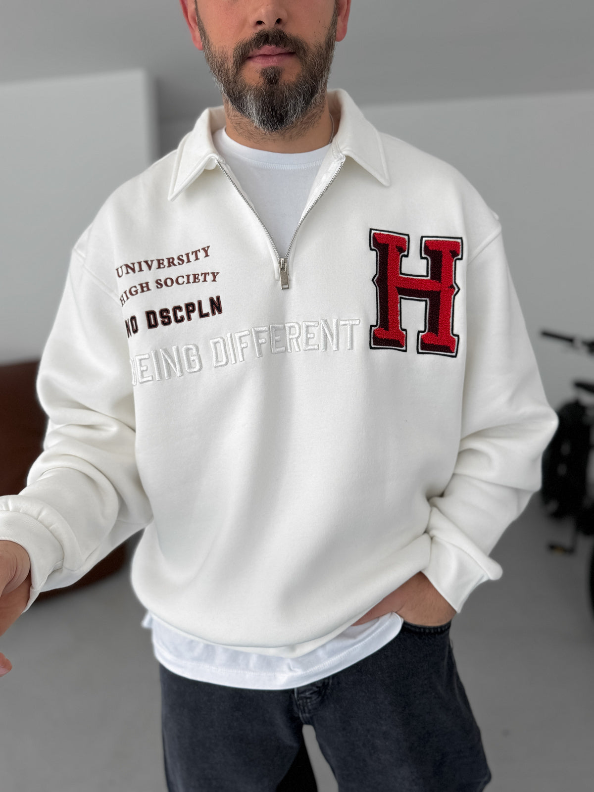 Quater zip Off White H print Shirt Oversize