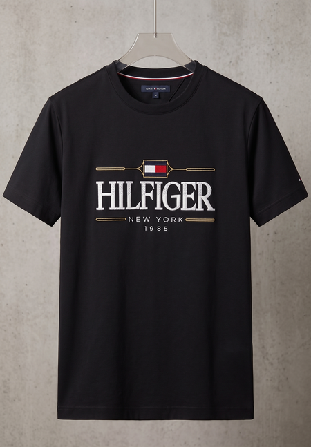 TH Round Neck Cotton Jersey Shirt — Black