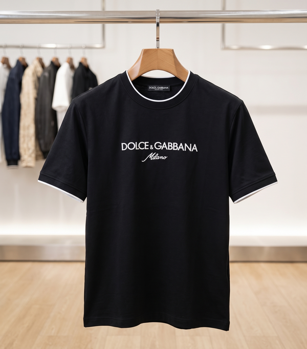 D & G Round Neck Cotton Jersey T-Shirt — Jet Black