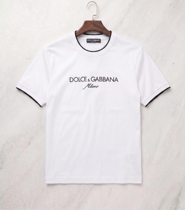 D&G Premium Cotton Jersey | White | Tipped Round Neck