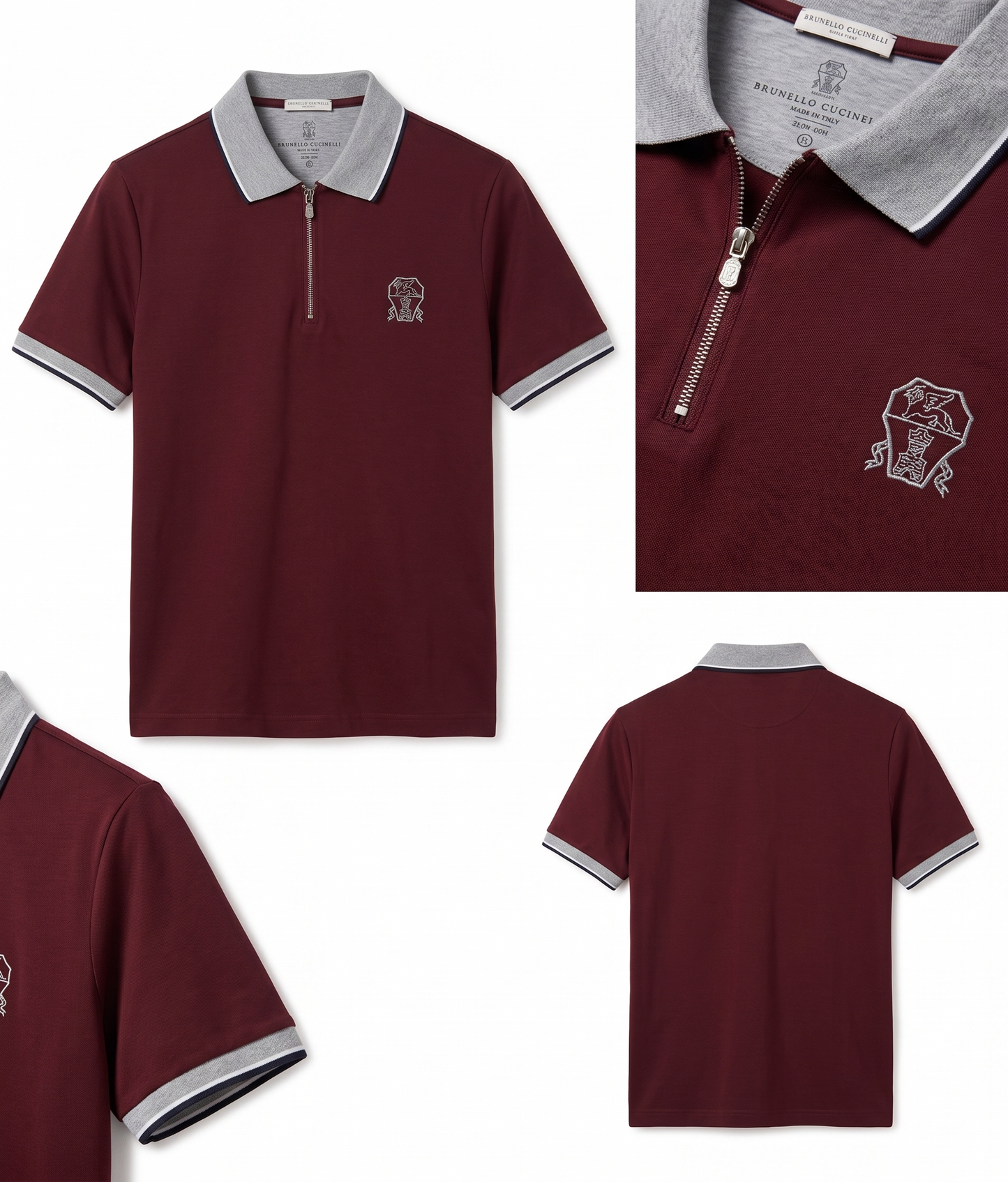 Pack of Two Half zip cotton jersy gry tipped collar