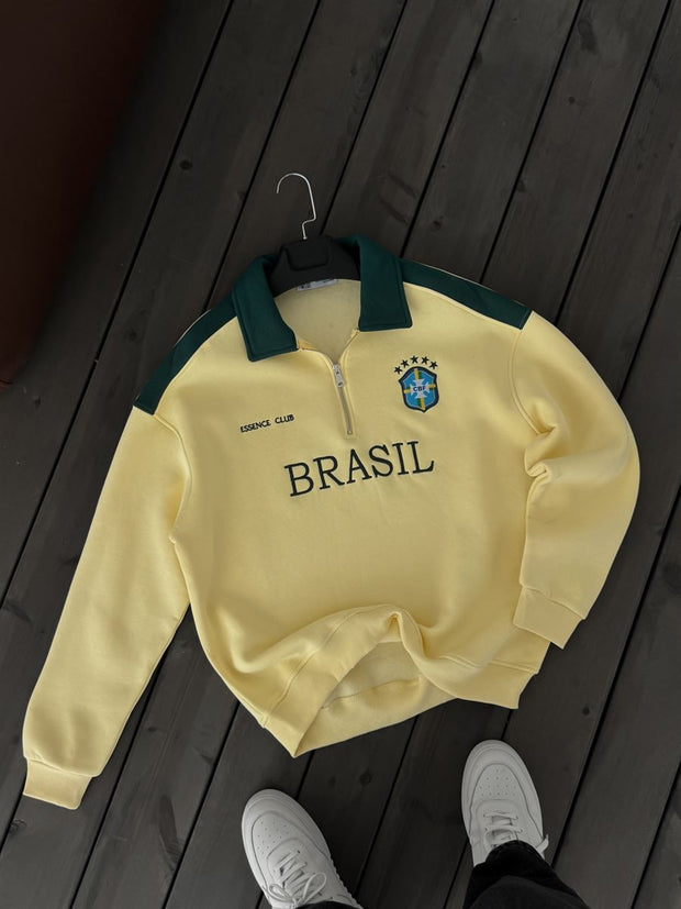 Quater zip Lemon with Green shoulder penal Oversize Shirt