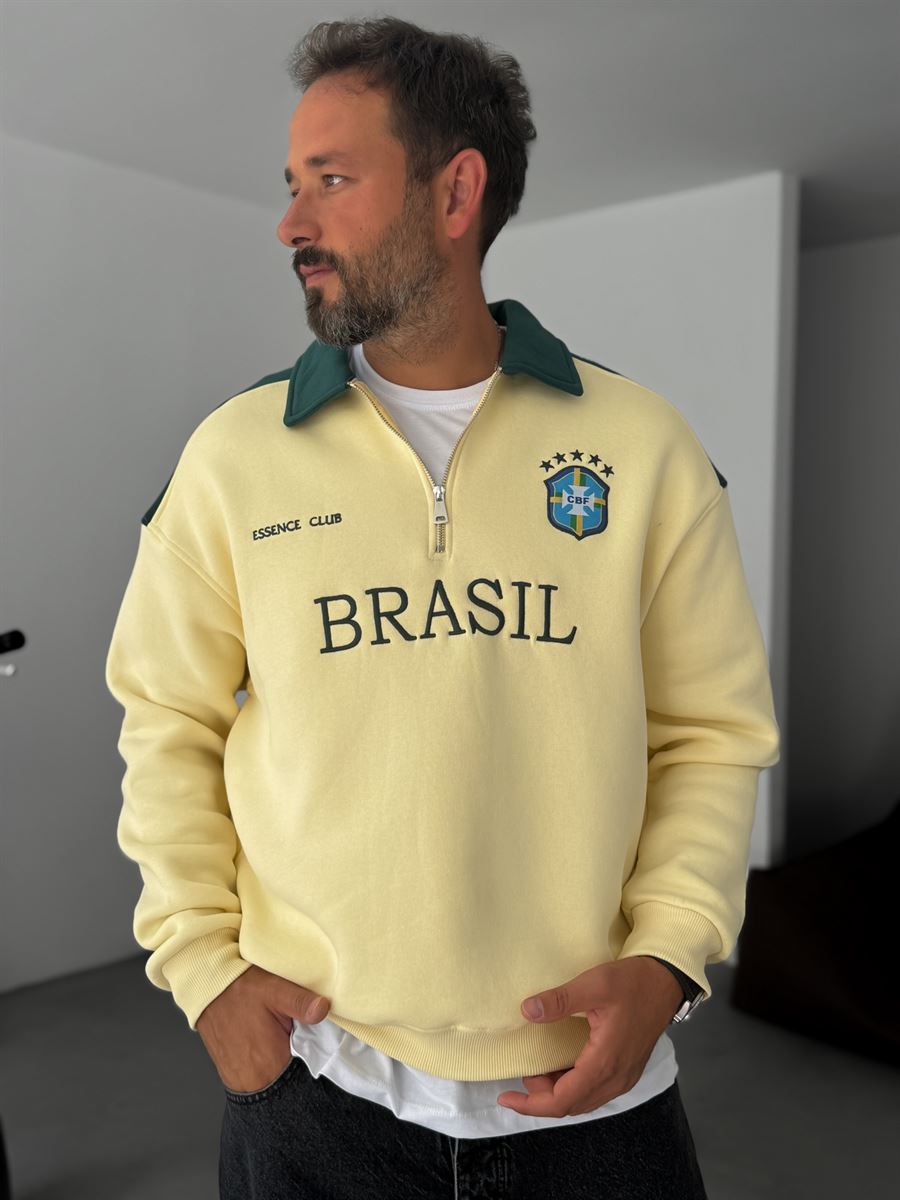 Quater zip Lemon with Green shoulder penal Oversize Shirt