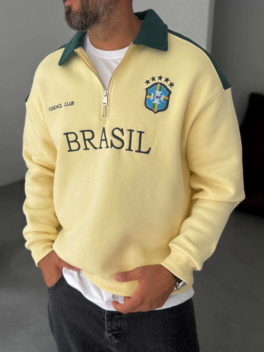 Quater zip Lemon with Green shoulder penal Oversize Shirt