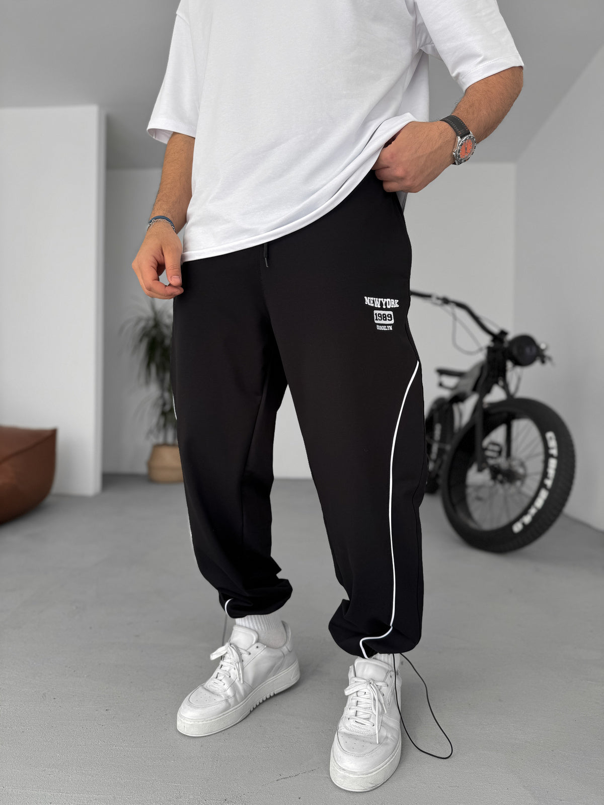 Side strip lose Fit Trouser Cotton flees Trouser