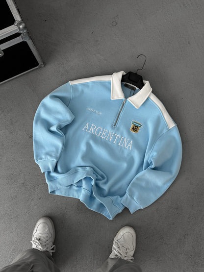 Quater zip Sky Blue With White penal Oversize Shirt