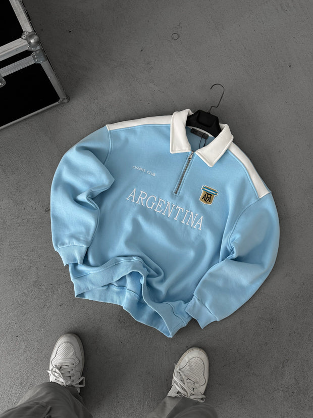 Quater zip Sky Blue With White penal Oversize Shirt