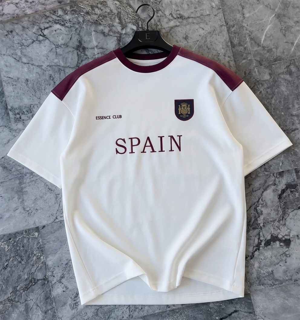 Round Neck cotton shirt  with maroon shoulder penal