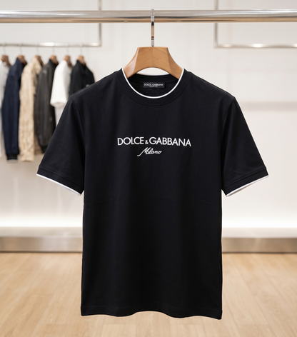 D & G Round Neck Cotton Jersey T-Shirt — Jet Black