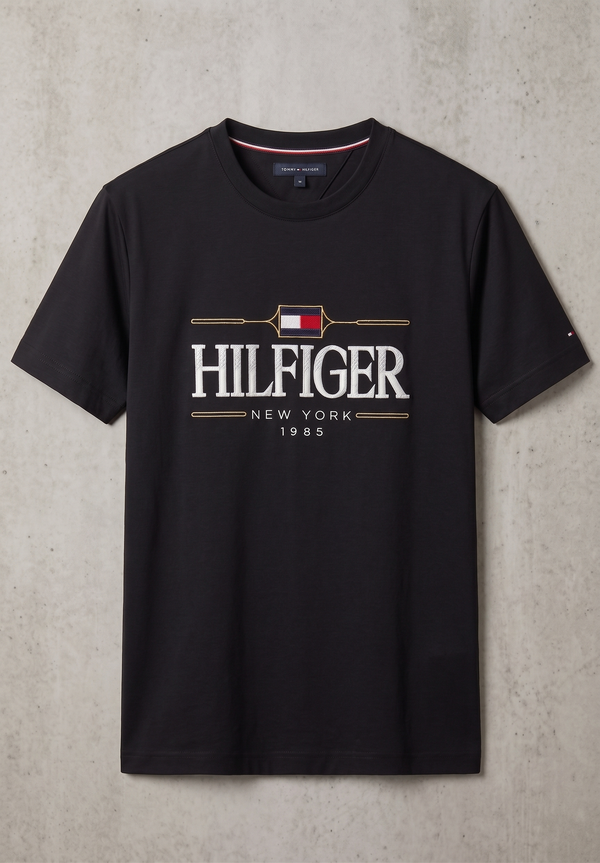 Tommy Hilfiger Round Neck Cotton Jersey Shirt — Black