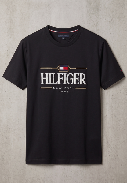 Tommy Hilfiger Round Neck Cotton Jersey Shirt — Black