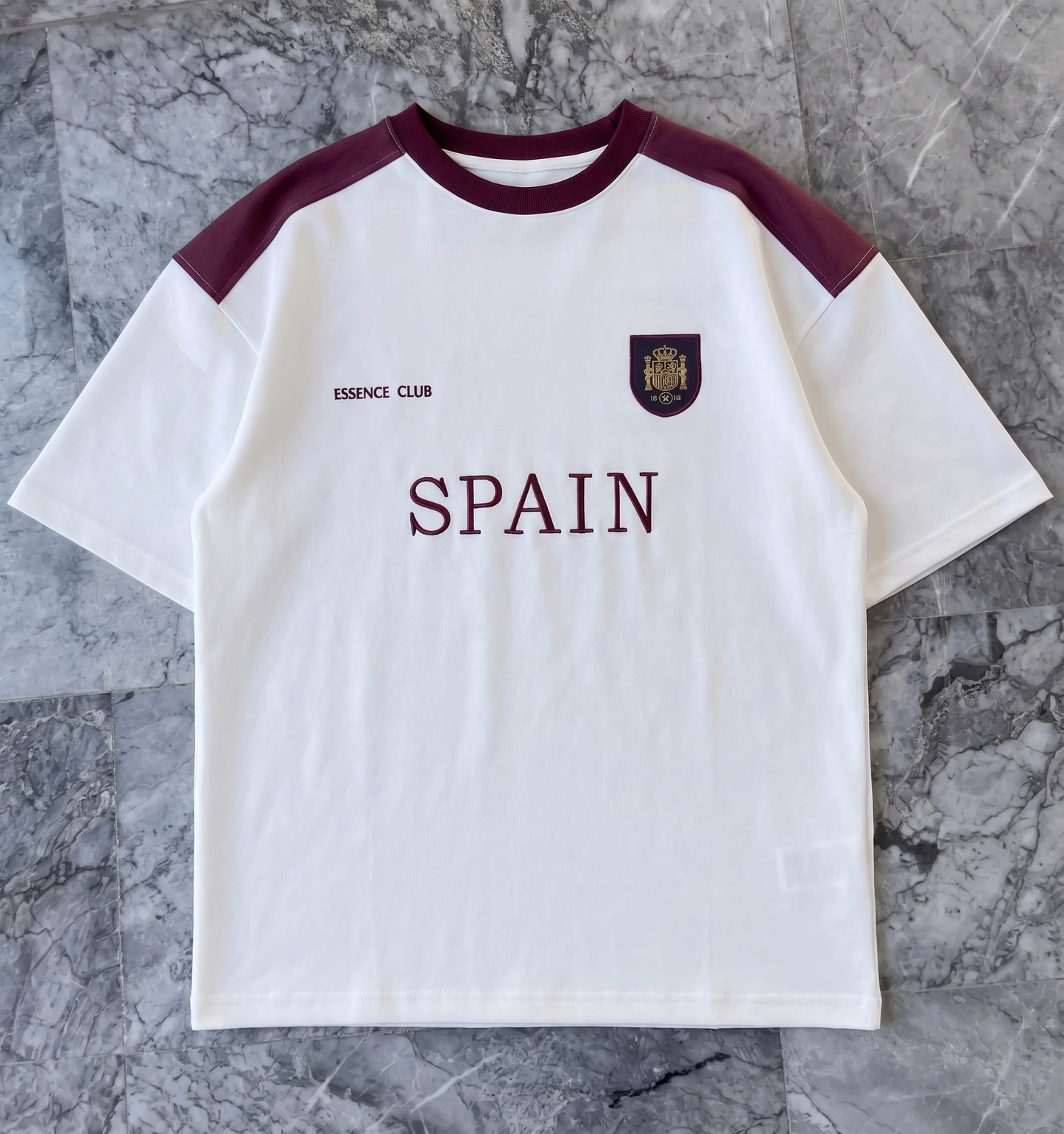 Round Neck cotton shirt  with maroon shoulder penal