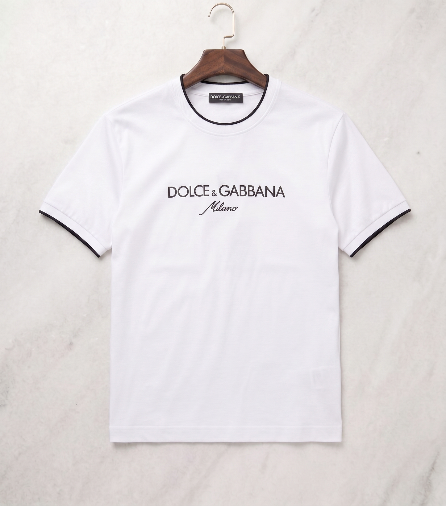 D&G Premium Cotton Jersey | White | Tipped Round Neck