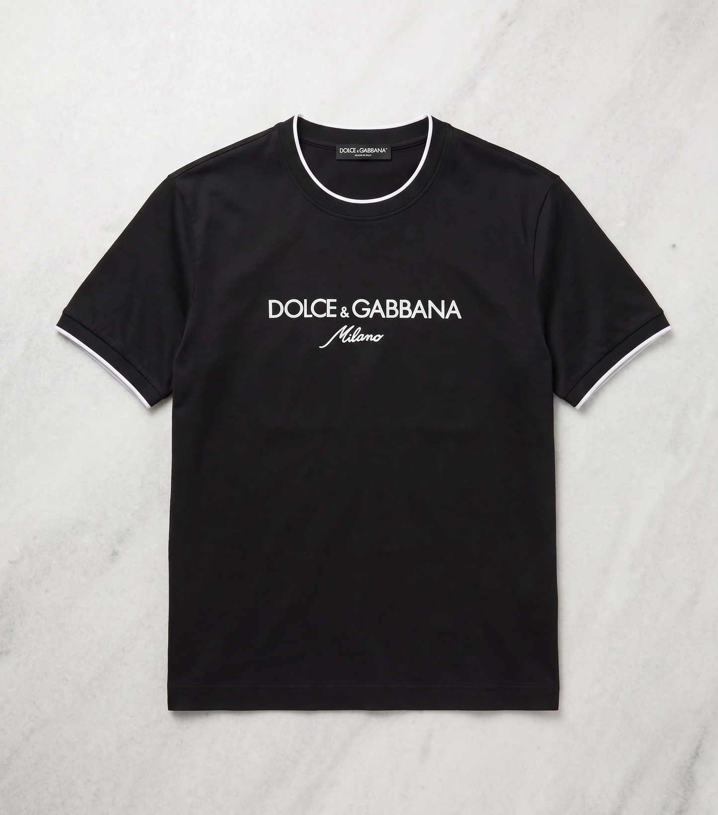 D & G Round Neck Cotton Jersey T-Shirt — Jet Black