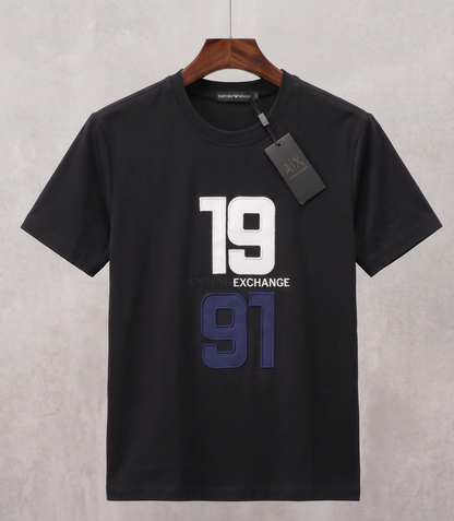 Armani Exchange — Round Neck Cotton Jersey Shirt in Black