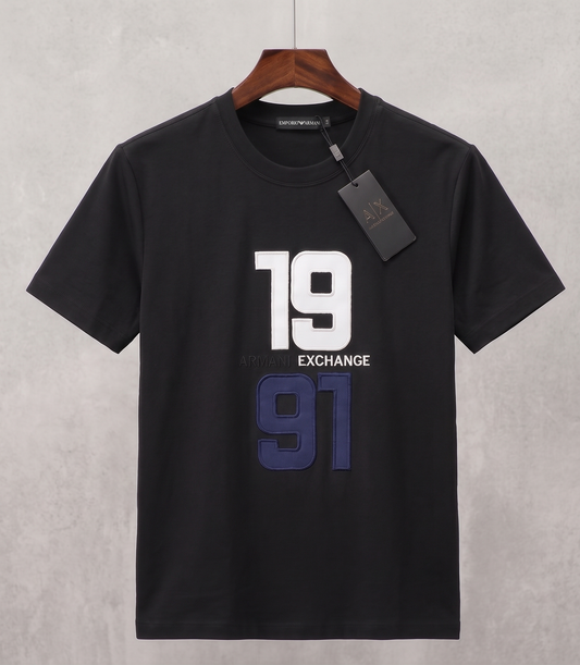 Armani Exchange — Round Neck Cotton Jersey Shirt in Black