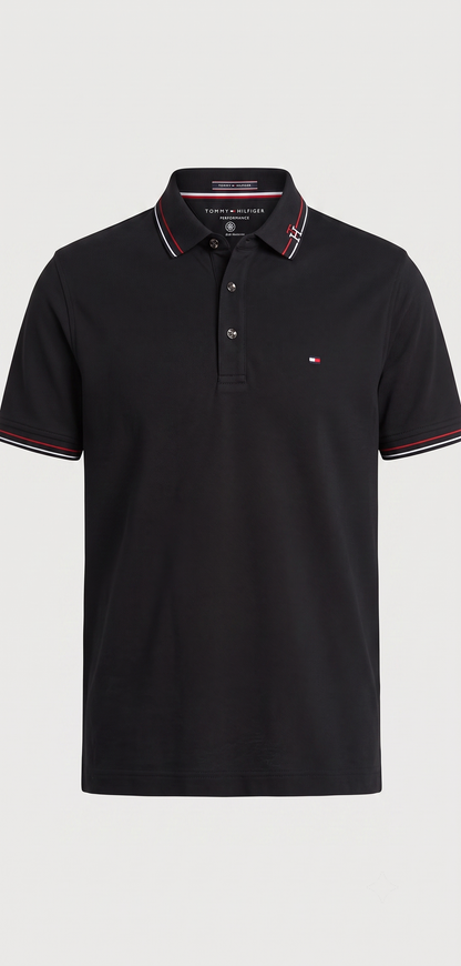 Buttan PK Fabric shirt  Tipped Collar (Black)