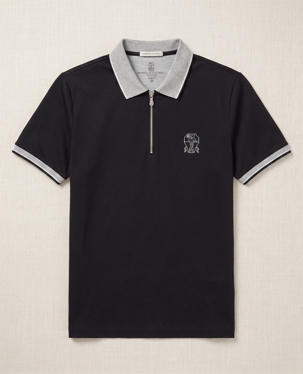 Half-Zip Cotton Jersey Shirt Color: Jet Black with Grey Tipped Collar