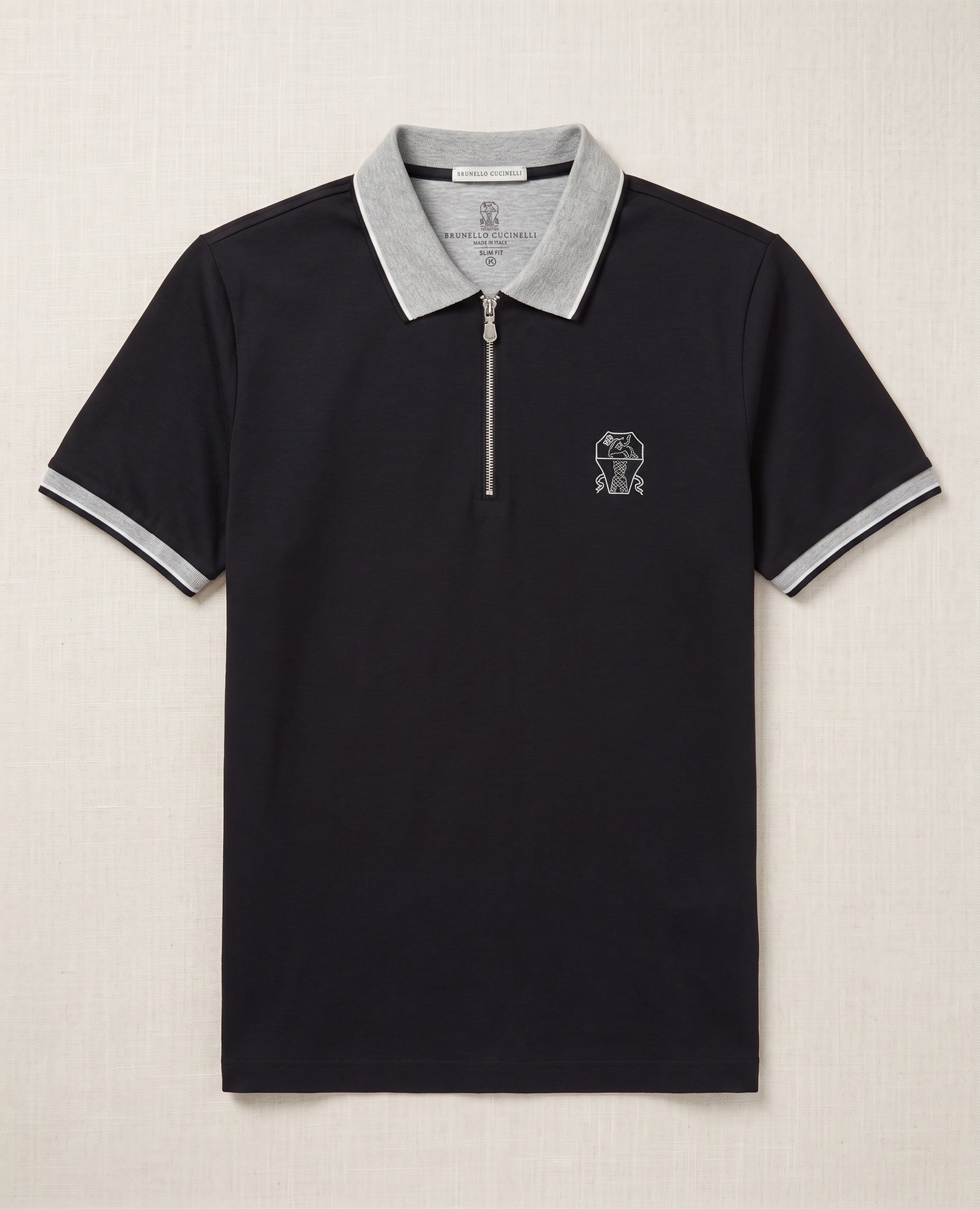 Half-Zip Cotton Jersey Shirt Color: Jet Black with Grey Tipped Collar