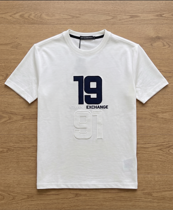 Armani Exchange — Round Neck Cotton Jersey Shirt in Optic White