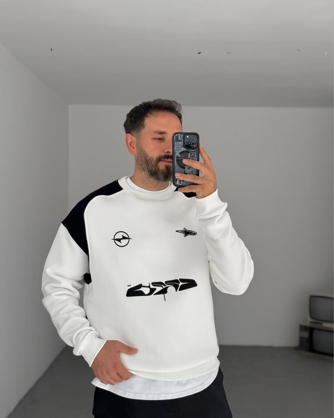 Round Neck OFF White with penal Oversize Shirt