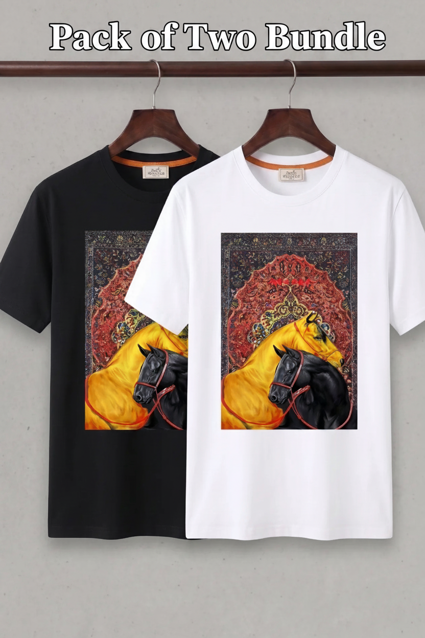 Pack of 2- Premium Twin Horse Shirts (Black & White)