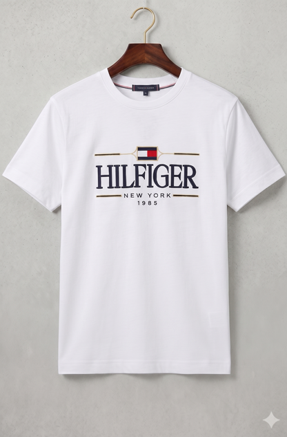 Tommy Hilfiger Classic Round Neck Cotton Jersey Shirt — Optical White