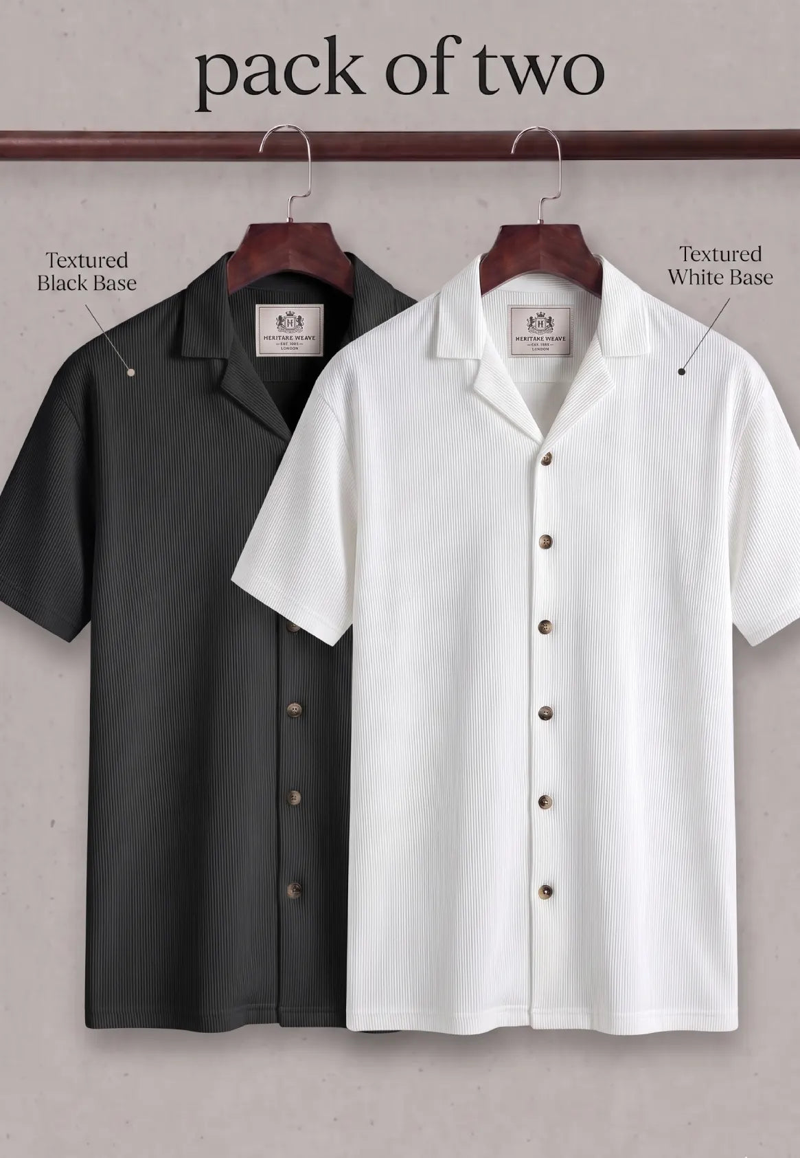 Pack of 2- Premium Textured Shirts (Black & White)