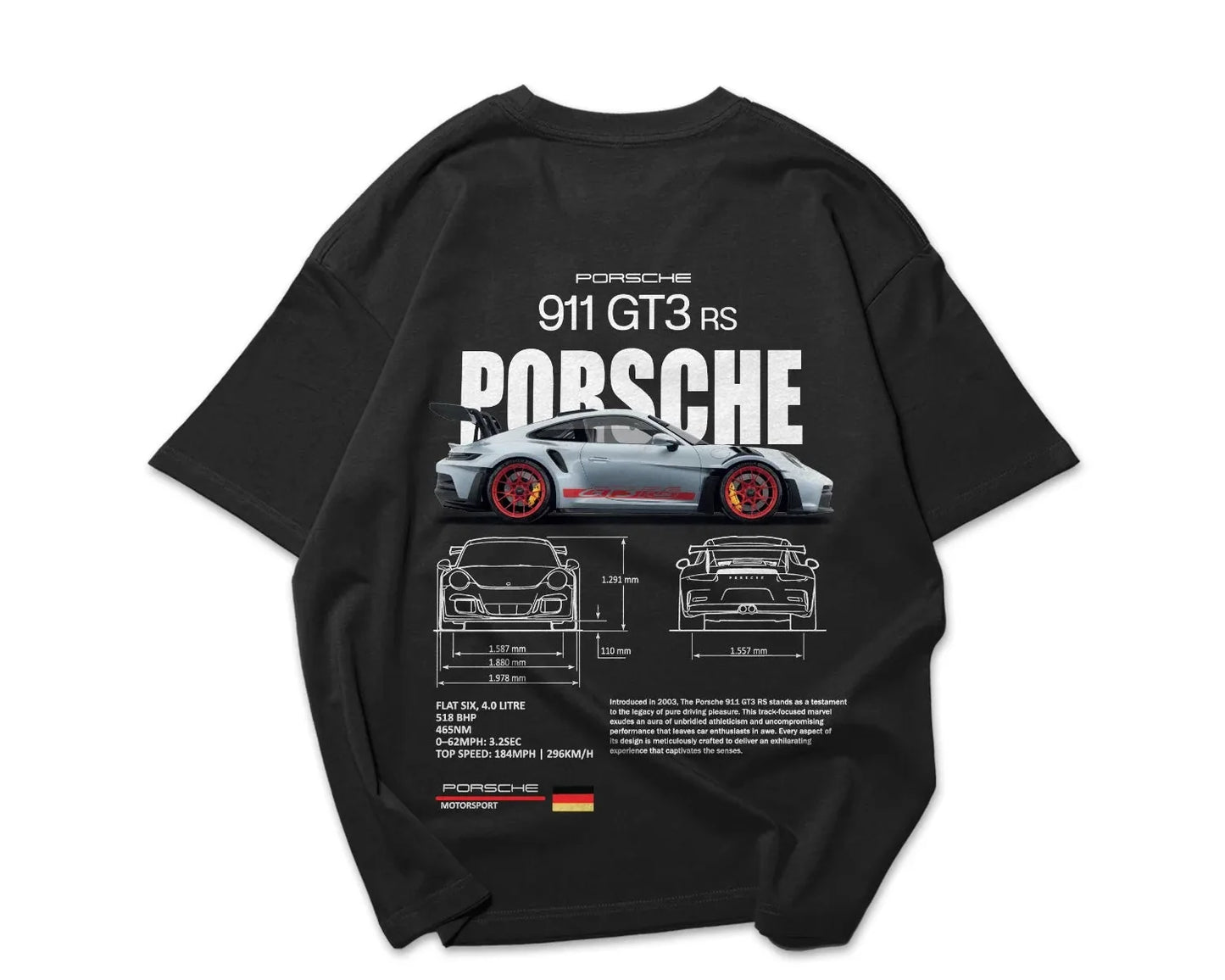 Porsche 911 GT3 RS Drop Shoulder T-Shirt - Premium Cotton