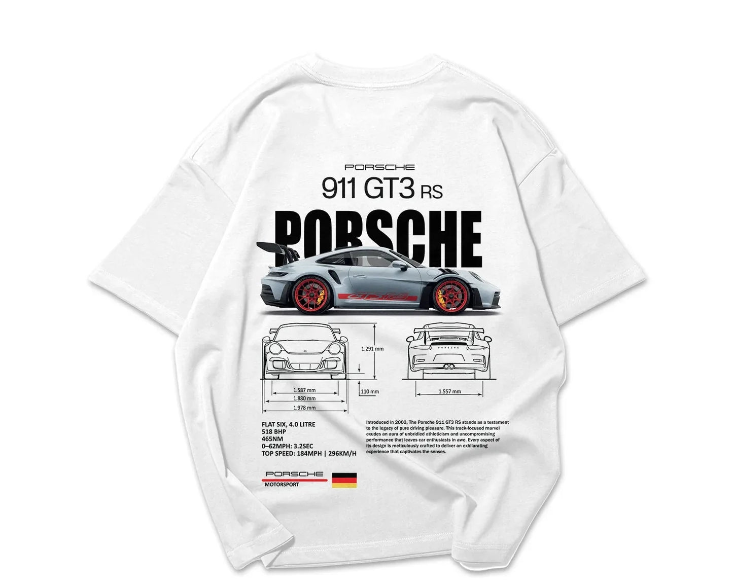 Porsche 911 GT3 RS Drop Shoulder T-Shirt - Premium Cotton