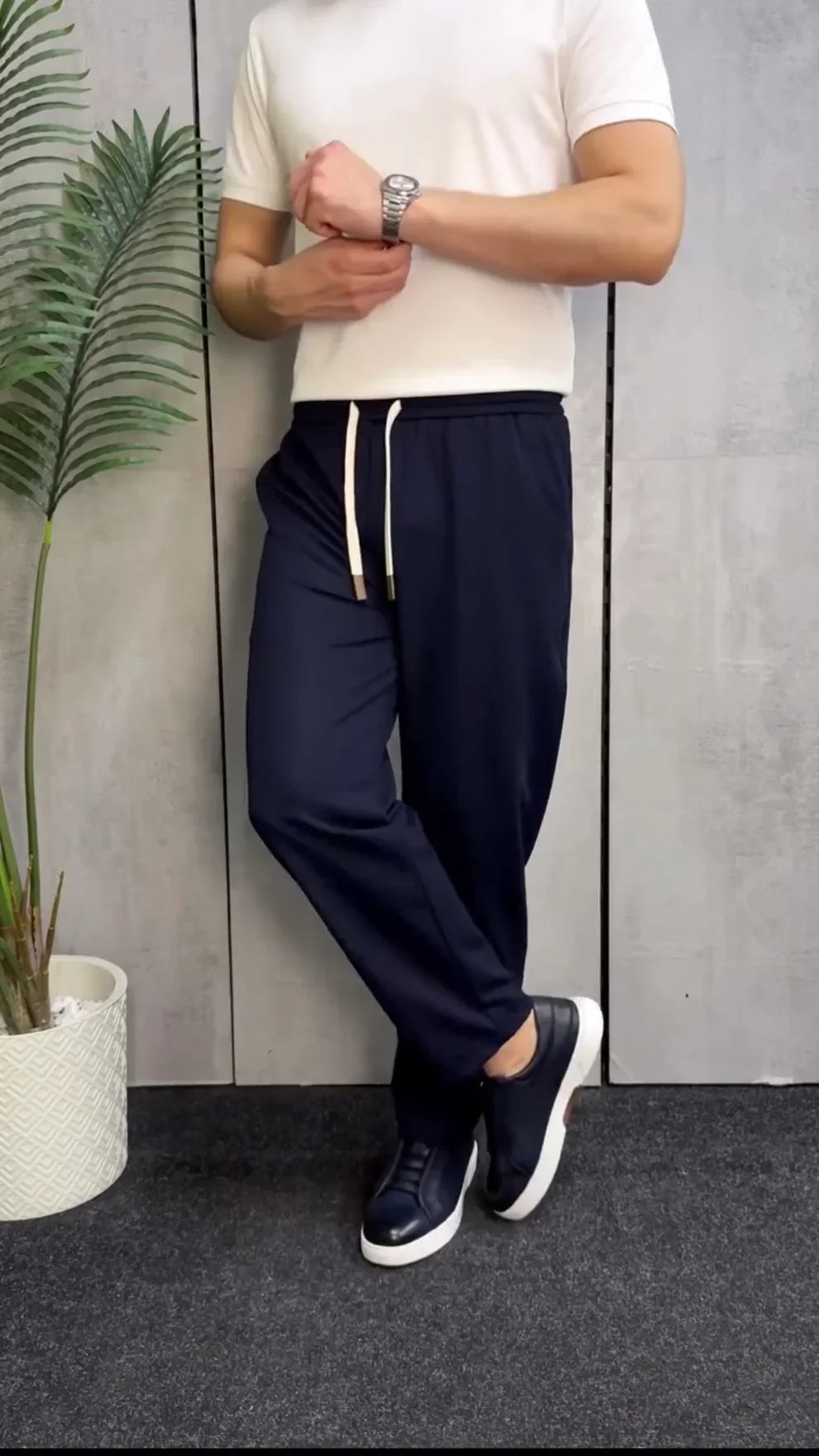 Casual Drawstring Straight Leg Trousers
